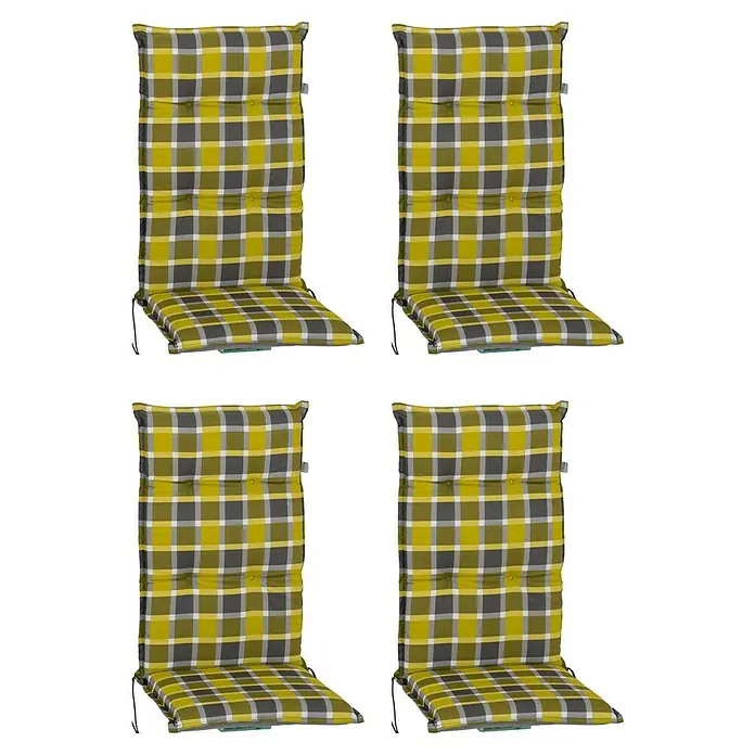 beo Gartenmöbel-Auflage Bratislava - Hochlehner, 4 Stk., L x B x H: 118 x 50 x 6 cm, Baumwolle, Polyester, Grau/Gelb - Vier karierte Gartenstuhlauflagen in Gelb, Grau und Weiß. Die bequemen Kissen sind ideal für den Außenbereich.