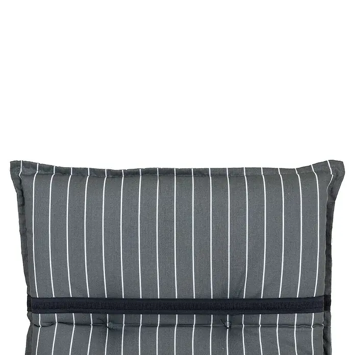 beo Gartenmöbel-Auflage Belm - Niederlehner, 6 Stk., L x B x H: 101 x 50 x 6 cm, Baumwolle, Polyester, Grau - Gepolsterte Auflage mit grau-weissen Streifen und schwarzem Befestigungsband, die Komfort und Stil für Gartenmöbel oder Liegen bietet.