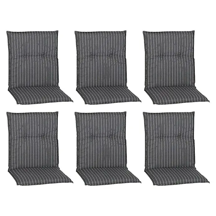 beo Gartenmöbel-Auflage Belm - Niederlehner, 6 Stk., L x B x H: 101 x 50 x 6 cm, Baumwolle, Polyester, Grau - Sechs graue Gartenstuhlauflagen mit weißen Streifen. Perfekt für zusätzlichen Komfort und Stil im Garten oder auf der Terrasse.