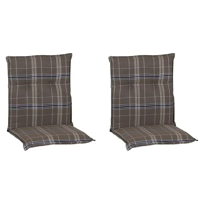 beo Gartenmöbel-Auflage Brilon - Niederlehner, 1 Stk., L x B x H: 98 x 46 x 8 cm, Baumwolle, Polyester, Braun/Schwarz - Zwei karierte Gartenstuhlauflagen mit Knöpfen für bequemes Sitzen im Freien. Perfekt für entspannte Stunden im Garten oder auf der Terrasse.