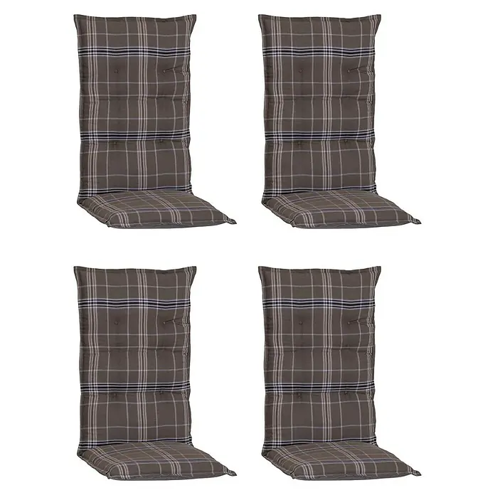 beo Gartenmöbel-Auflage Brilon - Hochlehner, 4 Stk., Baumwolle, Polyester, Braun - Vier graue Stuhlkissen mit Karomuster für zusätzlichen Komfort und Stil. Ideal für Gartenmöbel.