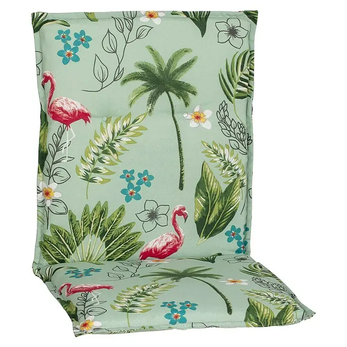 beo Gartenmöbel-Auflage - Niederlehner, 4 Stk., L x B x H: 100 x 48 x 5 cm, Baumwolle, Polyester, Turkis - Ein bequemes Stuhlkissen mit tropischem Flamingo- und Pflanzenmuster für zusätzlichen Komfort und Stil in Ihrem Zuhause.