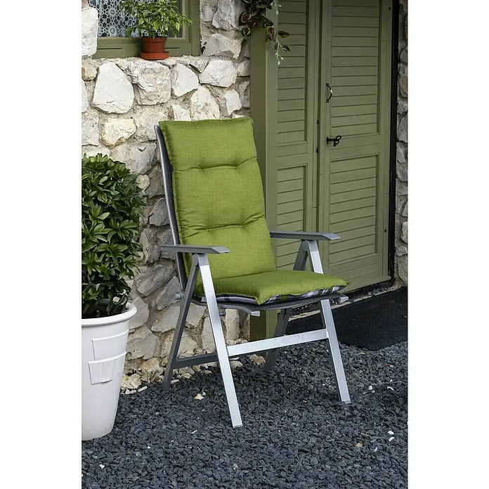 beo Gartenmöbel-Auflage Tirana - Hochlehner, 6 Stk., L x B x H: 118 x 46 x 8 cm, Baumwolle, Polyester, Grün/Braun - Gartenstuhl mit grüner Polsterung, ideal zum Entspannen im Freien. Bequemer Sitzplatz für Garten, Terrasse oder Balkon.