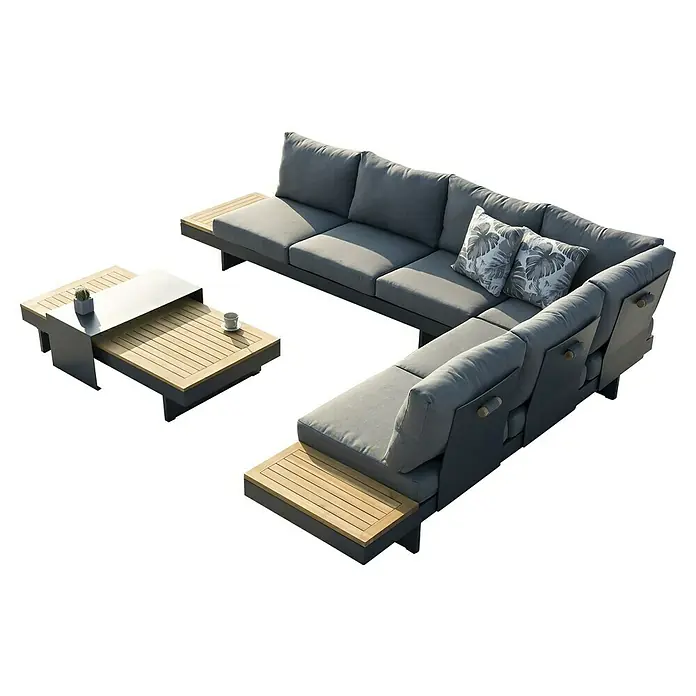 Acamp Loungemöbel-Set Molise - 4 -tlg., Aluminium, Akazie, Grau/Braun - Modulares Gartensofa-Set mit Couchtisch und Holzdetails für den Außenbereich. Bequeme Polster laden zum Entspannen ein.