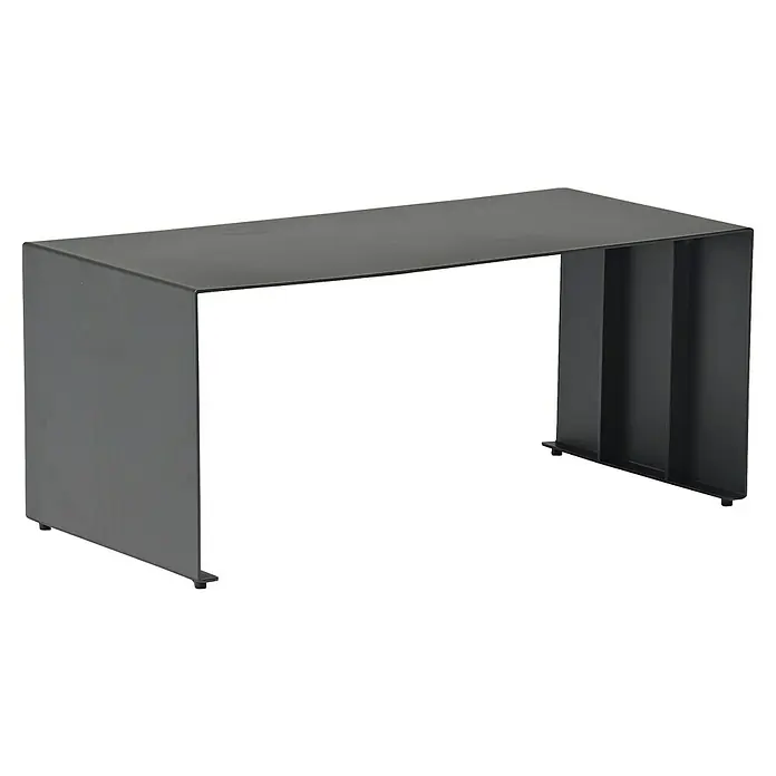 Acamp Loungemöbel-Set Molise - 4 -tlg., Aluminium, Akazie, Grau/Braun - Das Foto zeigt einen minimalistischen, grauen Metalltisch, der durch seine schlichte Form und moderne Ästhetik besticht. Ideal für ein modernes Ambiente.