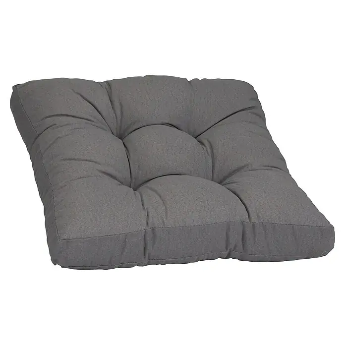 Acamp Outdoor-Sitzkissen - L x B x H: 60 x 60 x 13 cm, Baumwolle, Polyester, Hellgrau - Hier ist ein graues, quadratisches Sitzkissen mit Knopfheftung, ideal für zusätzlichen Komfort auf Stühlen oder Bänken.