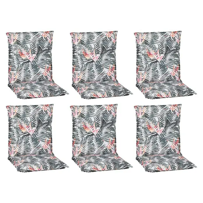beo Gartenmöbel-Auflage Tamky - Niederlehner, 6 Stk., L x B x H: 98 x 46 x 8 cm, Baumwolle, Polyester, Rosa/Blau - Sechs Sitzkissen mit tropischem Blattmuster für Stühle, ideal für den Garten oder die Terrasse, bieten Komfort und Stil im Freien.