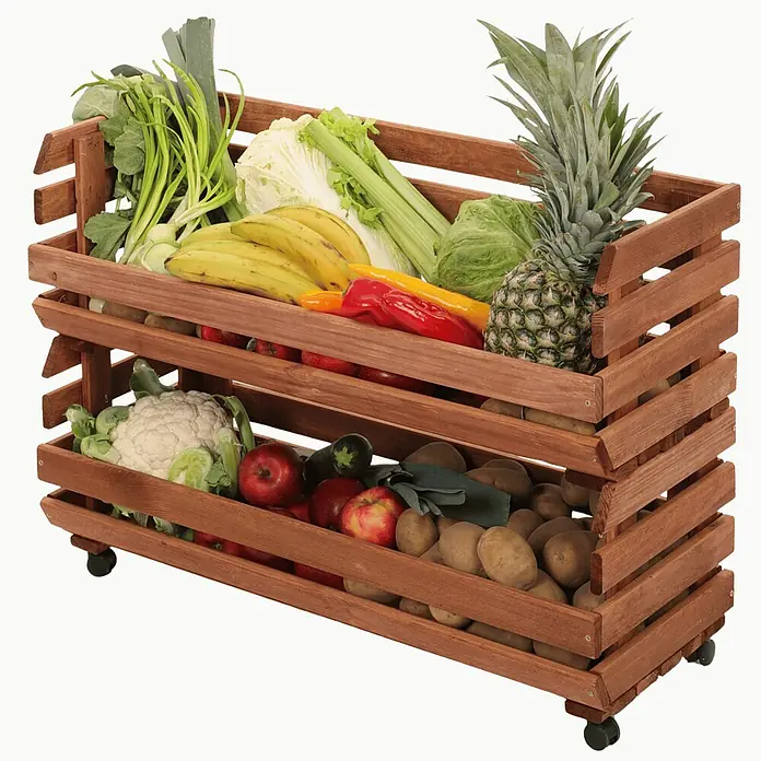 Proregal Holzregal Gemüseregal VeggieRoll mit Rollen - Anzahl Böden: 2 Stk., Schrauben, Braun