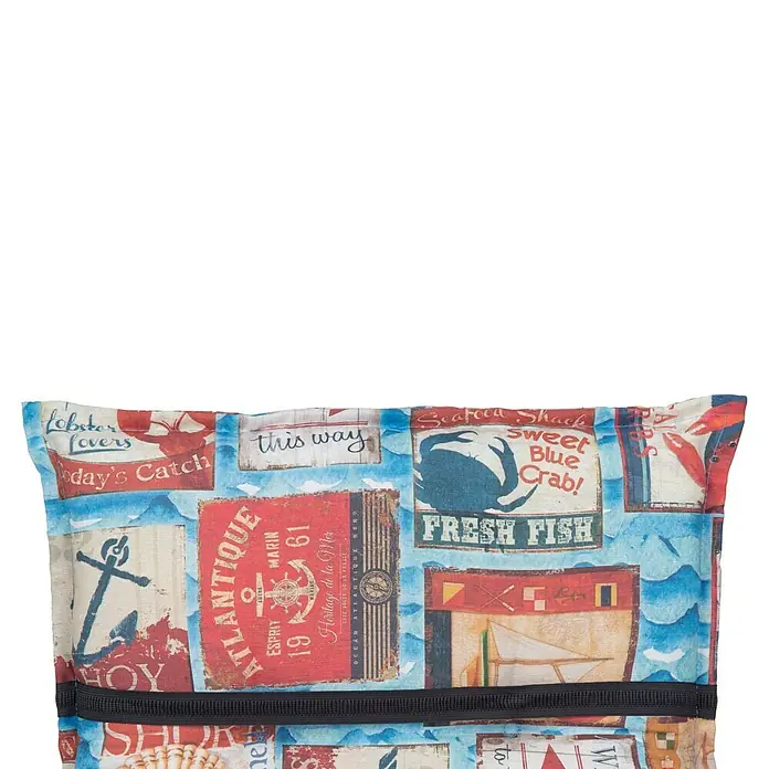 beo Gartenmöbel-Auflage Togo - Liegenauflage, 1 Stk., L x B x H: 191 x 58 x 8 cm, Baumwolle, Polyester, Blau/Rot/Grau - Eine Tragetasche mit einem auffälligen maritimen Muster mit Hummer, Krabben und nautischen Elementen.