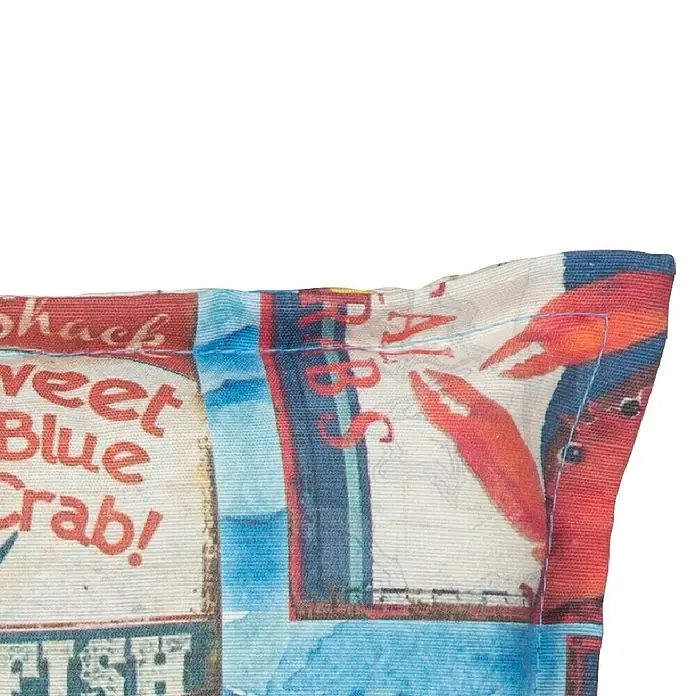 beo Gartenmöbel-Auflage Togo - Liegenauflage, 1 Stk., L x B x H: 191 x 58 x 8 cm, Baumwolle, Polyester, Blau/Rot/Grau - Ausschnitt eines Stoffes mit aufgedruckten Krabben und Meeresfrüchten, ideal für maritime Deko oder Bekleidung.