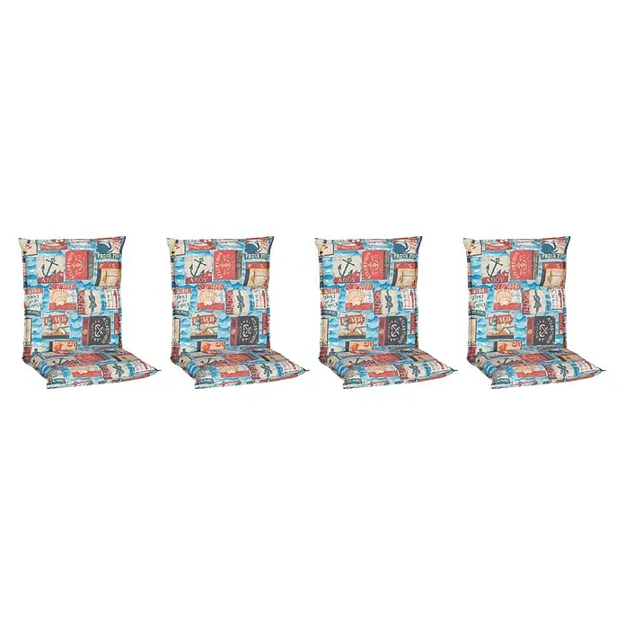beo Gartenmöbel-Auflage Togo - Niederlehner, 4 Stk., L x B x H: 98 x 46 x 8 cm, Baumwolle, Polyester, Rot/Blau - Nautische Stuhlkissen: Ein maritimes Highlight mit Anker, Leuchtturm und Kompass für ein frisches, maritimes Ambiente in Ihrem Zuhause.