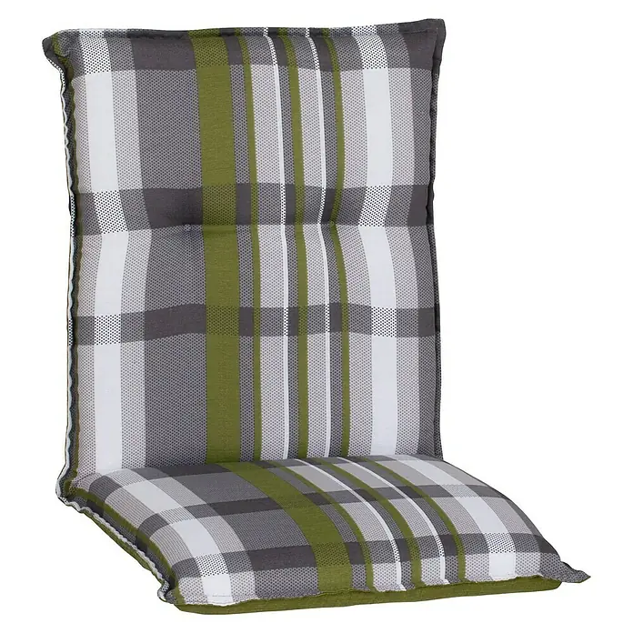 beo Gartenmöbel-Auflage Tirana - Niederlehner, 6 Stk., L x B x H: 98 x 46 x 8 cm, Baumwolle, Polyester, Grün/Grau - Gepolsterte Gartenstuhlauflage mit Karomuster in Grau, Weiß und Grün für bequemes Sitzen im Freien.
