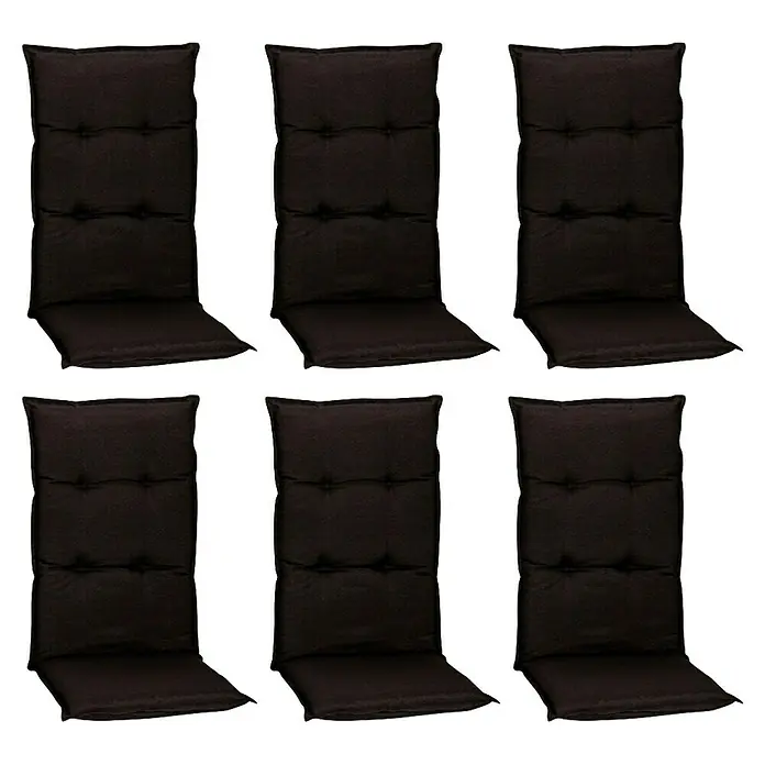 beo Gartenmöbel-Auflage Tier - Hochlehner, 6 Stk., L x B x H: 118 x 46 x 8 cm, Schwarz - Sechs braune Gartenstuhlauflagen mit Knopfdetails, die Komfort und Stil für Gartenmöbel bieten. Ideal für entspannte Stunden im Freien.