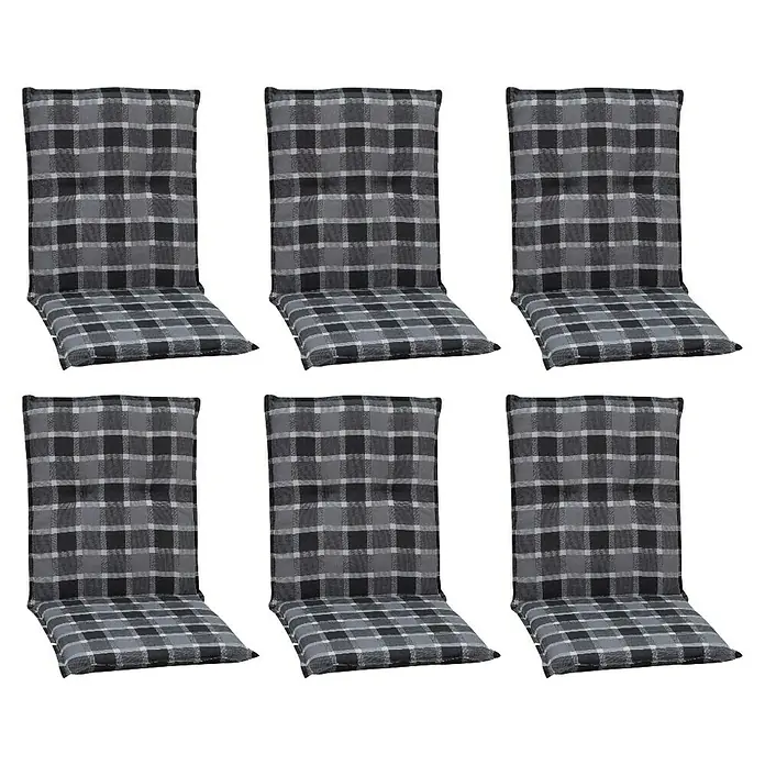beo Gartenmöbel-Auflage Belgrad - Niederlehner, 6 Stk., L x B x H: 101 x 50 x 6 cm, Baumwolle, Polyester, Grau/Weiß - Sechs graue Stuhlkissen mit Karomuster, ideal für drinnen und draußen, bieten Komfort und Stil für jede Sitzgelegenheit.