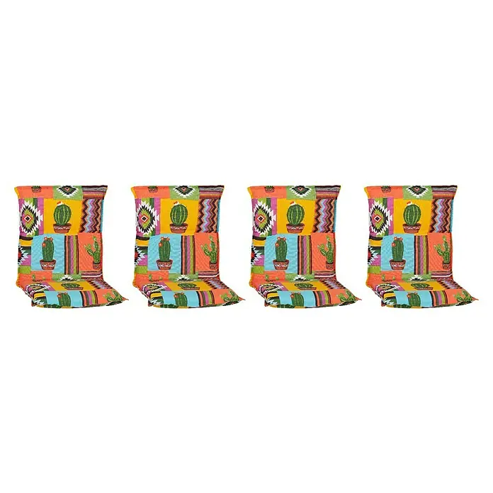 beo Gartenmöbel-Auflage Tijuana - Niederlehner, 4 Stk., L x B x H: 98 x 46 x 8 cm, Baumwolle, Polyester, Gelb/Orange - Bunte Stuhlkissen mit Kaktusmuster. Einzigartige Akzente für jeden Raum, mit mexikanischem Design. Bequeme Sitzgelegenheit für Esszimmer und Küche.