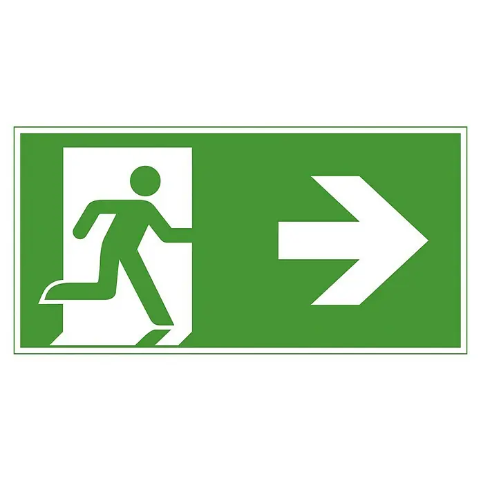 Leina-Werke Rettungszeichen - ASR A 1.3, Hart-PVC, Motiv: Fluchtweg (rechts) - Grünes Notausgangsschild mit weißer Piktogramm einer laufenden Person und einem Pfeil nach rechts, um den Fluchtweg zu kennzeichnen.