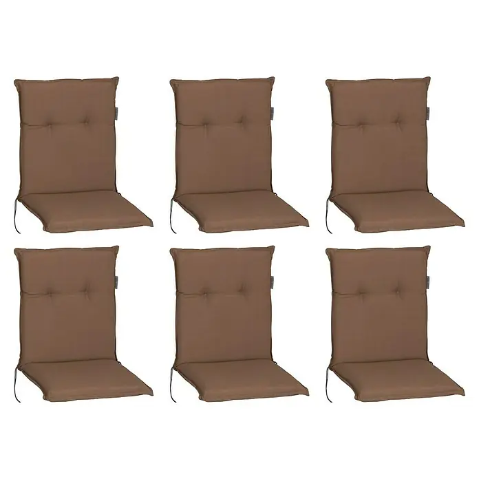 beo Gartenmöbel-Auflage Tolonaro - Niederlehner, 6 Stk., L x B x H: 98 x 46 x 8 cm, Baumwolle, Polyester, Braun - Sechs braune Stuhlkissen mit hoher Rückenlehne für bequemes Sitzen im Garten oder auf der Terrasse. Ideal zum Entspannen im Freien.