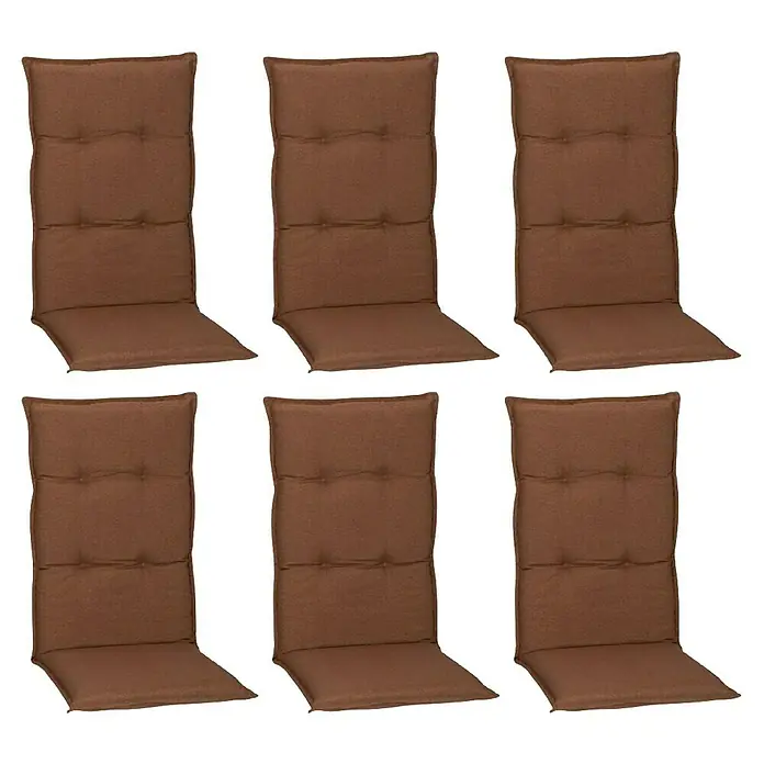 beo Gartenmöbel-Auflage Tolonaro - Hochlehner, 6 Stk., L x B x H: 118 x 46 x 8 cm, Baumwolle, Polyester, Braun - Braune Stuhlkissen mit Knöpfen, ideal für Gartenmöbel, bieten Komfort und Stil für den Außenbereich.