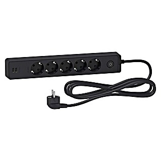 Schneider Electric Base de enchufe múltiple con USB (Número de enchufes Schuko: 5 ud., Antracita, 3 m)
