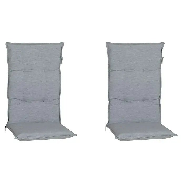 beo Gartenmöbel-Auflage Taipeh - Hochlehner, 2 Stk., L x B x H: 118 x 46 x 8 cm, Baumwolle, Polyester, Grau - Zwei graue Stuhlkissen mit Knopfdetail, ideal für Gartenmöbel und zur Erhöhung des Komforts beim Sitzen im Freien.