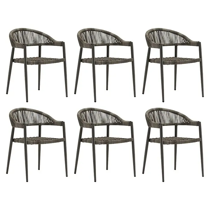 Acamp Stapelsessel Brooklyn - 6 Stk., Aluminium, Polyester, Stapelbar, Dunkelgrau, B x T x H: 58 x 56 x 78 cm - Sechs graue Outdoor-Stühle mit gewebtem Sitz und Rückenlehne, ideal für Garten oder Terrasse. Stilvolles Design für komfortable Stunden im Freien.