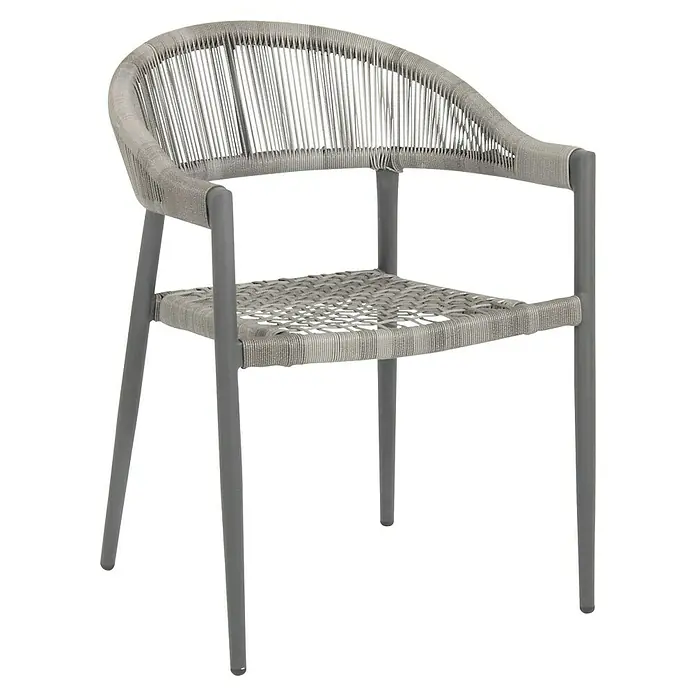 Acamp Stapelsessel Brooklyn - 6 Stk., Aluminium, Polyester, Stapelbar, Dunkelgrau, B x T x H: 58 x 56 x 78 cm - Moderner grauer Stuhl mit Seilbespannung für den Außenbereich. Bequemes und stilvolles Design für Garten oder Terrasse.