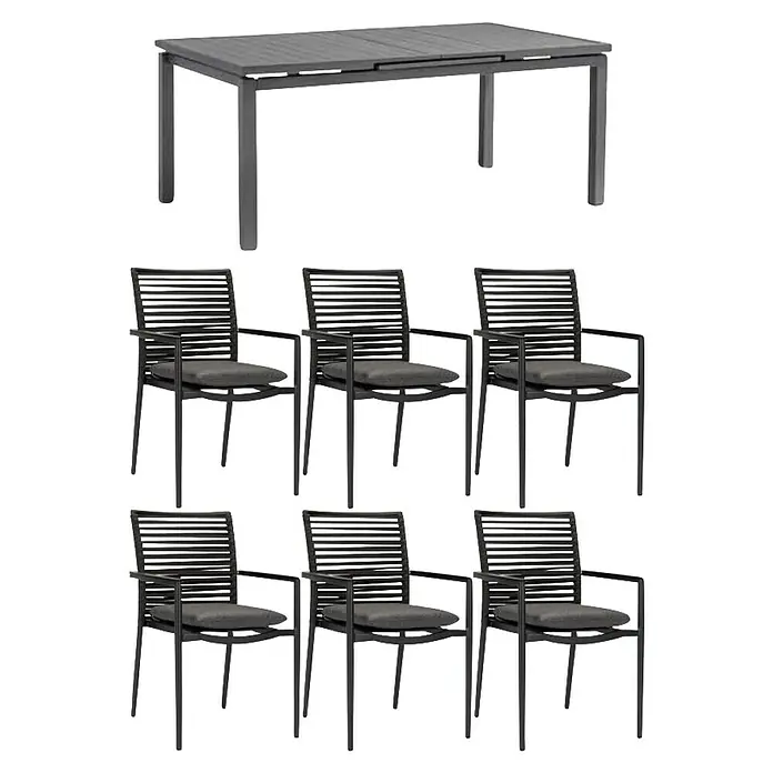 Acamp Gartenmöbel-Set New Jersey/Chicago - 7 -tlg., Aluminium, Stahl, Polyester, Grau - Elegantes Gartenset mit grauem Tisch und sechs Stühlen. Perfekt für stilvolle Outdoor-Momente im Garten oder auf der Terrasse.