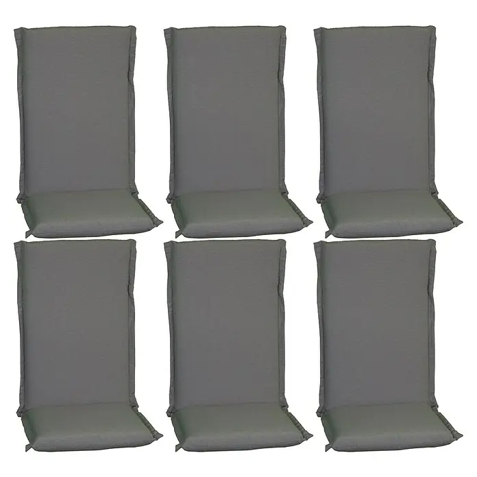 beo Gartenmöbel-Auflage - Hochlehner, 6 Stk., L x B x H: 118 x 46 x 8 cm, Baumwolle, Polyester, Anthrazit - Sechs graue Stuhlauflagen für Gartenmöbel, die Komfort und Stil vereinen. Ideal, um Ihre Outdoor-Sitzgelegenheiten aufzuwerten und gemütlicher zu gestalten.