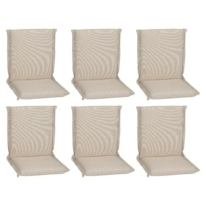 beo Gartenmöbel-Auflage Aurich - Niederlehner, 6 Stk., L x B x H: 96 x 47 x 6 cm, Baumwolle, Polyester, Beige - Sechs beigefarbene Stuhlkissen mit hoher Rückenlehne, perfekt für Komfort und Stil im Esszimmer oder auf der Terrasse. Elegantes Design für jede Einrichtung.