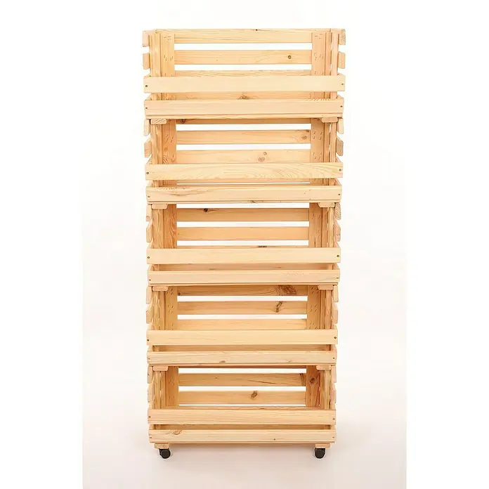Proregal Holzregal Gemüseregal VeggieRoll mit Rollen - Anzahl Böden: 5 Stk., Schrauben, Natur