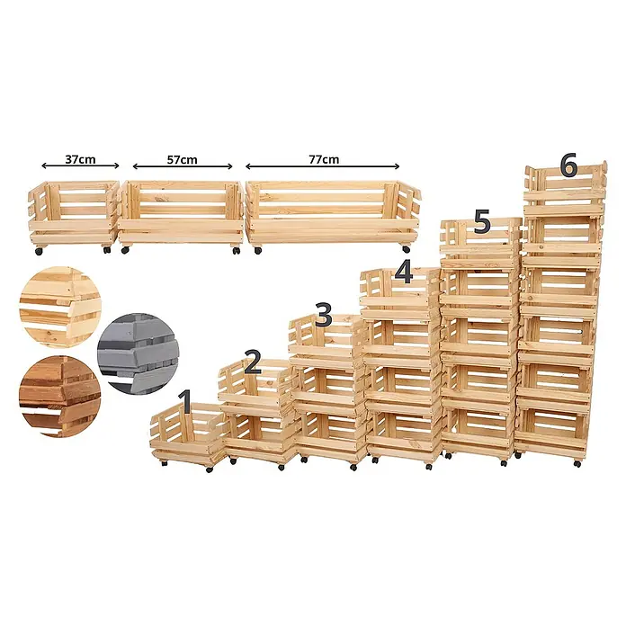 Proregal Holzregal Gemüseregal VeggieRoll mit Rollen - Anzahl Böden: 6 Stk., Schrauben, Grau