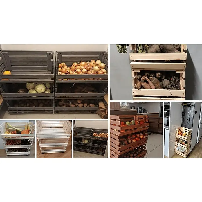 Proregal Holzregal Gemüseregal VeggieRoll mit Rollen - Anzahl Böden: 3 Stk., Schrauben, Grau