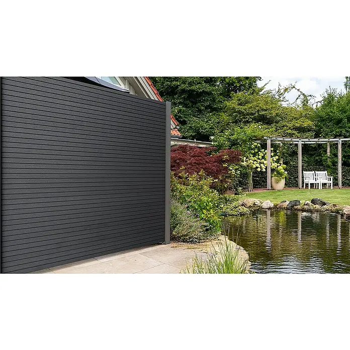 GartenLand Steckzaun-Element WPC Zaun Shadowline Ohne Pfosten - B x H: 180 x 180 cm, Deep Black, Verbundwerkstoff