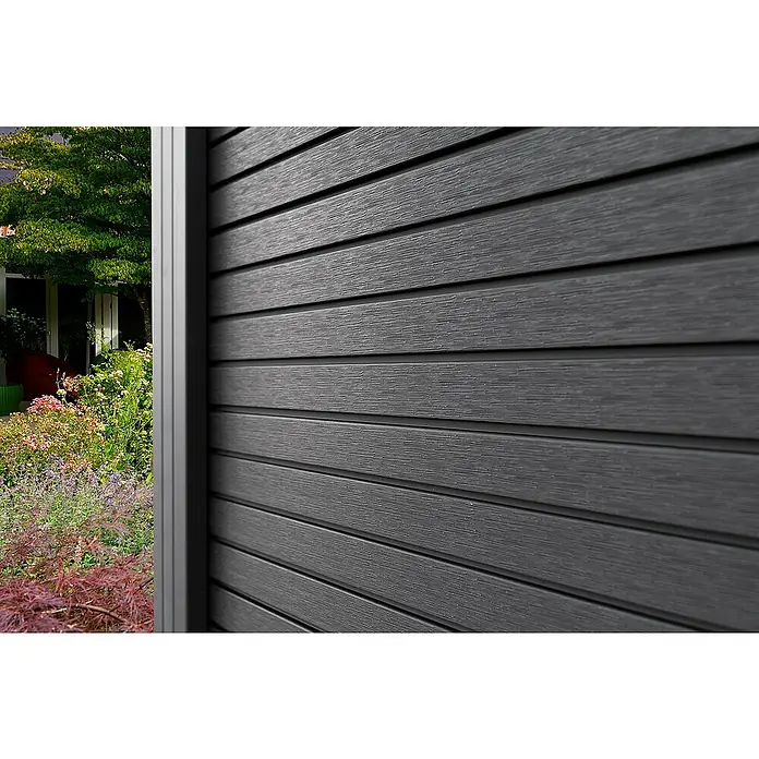 GartenLand Steckzaun-Element WPC Zaun Shadowline Ohne Pfosten - B x H: 180 x 180 cm, Deep Black, Verbundwerkstoff