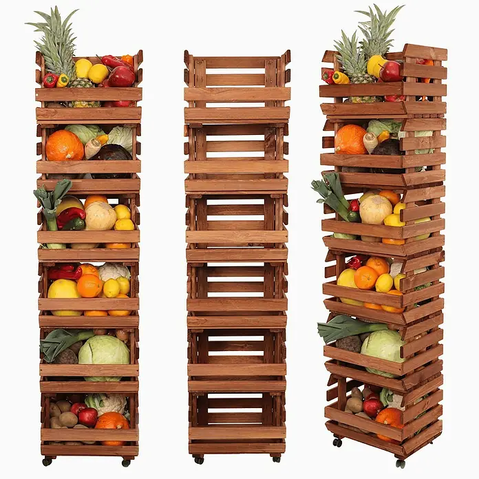 Proregal Holzregal Gemüseregal VeggieRoll mit Rollen - Anzahl Böden: 6 Stk., Schrauben, Braun