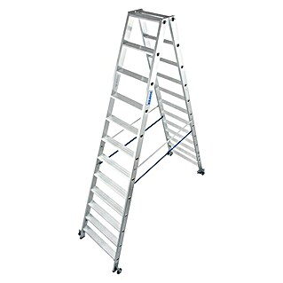Krause Stabilo Stufen-Doppelleiter Fahrbar (Arbeitshöhe: 4,35 m, Anzahl Tritte: 2 x 12 Stufen, Tiefe Stufen: 80 mm, Material: Aluminium, Fahrbar)