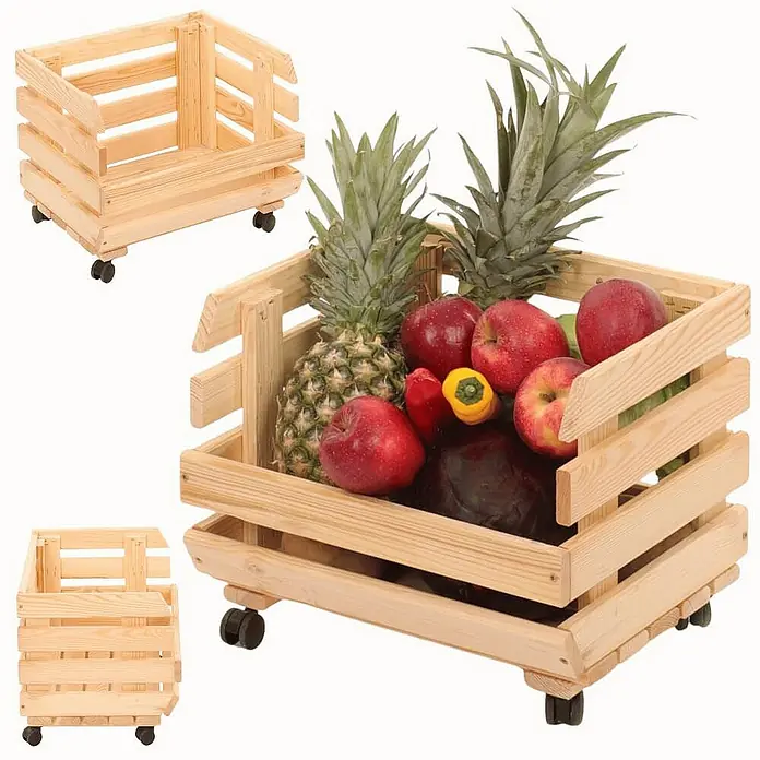 Proregal Holzregal Gemüseregal VeggieRoll mit Rollen - Anzahl Böden: 1 Stk., Schrauben, Natur