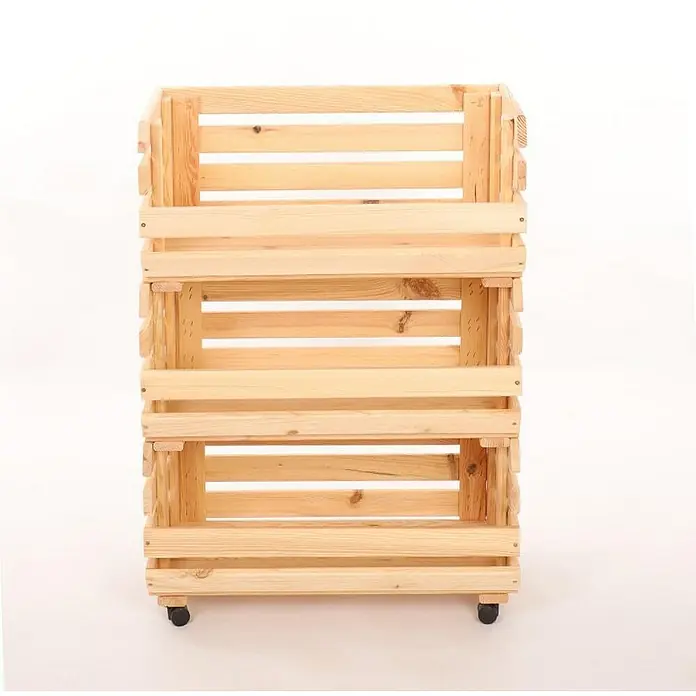 Proregal Holzregal Gemüseregal VeggieRoll mit Rollen - Anzahl Böden: 3 Stk., Schrauben, Natur