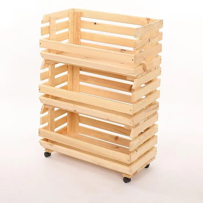 Proregal Holzregal Gemüseregal VeggieRoll mit Rollen - Anzahl Böden: 3 Stk., Schrauben, Natur