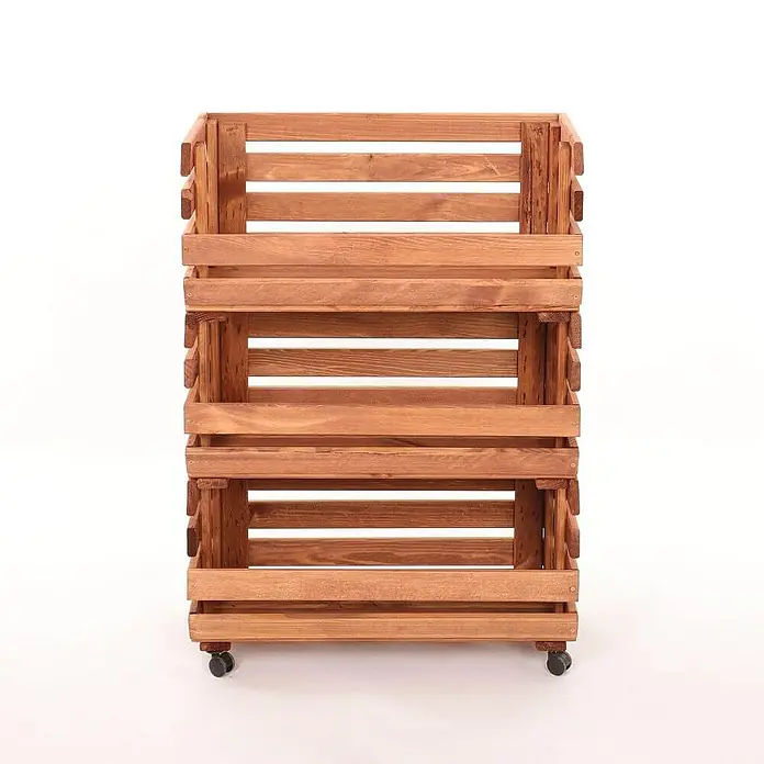 Proregal Holzregal Gemüseregal VeggieRoll mit Rollen - Anzahl Böden: 3 Stk., Schrauben, Braun