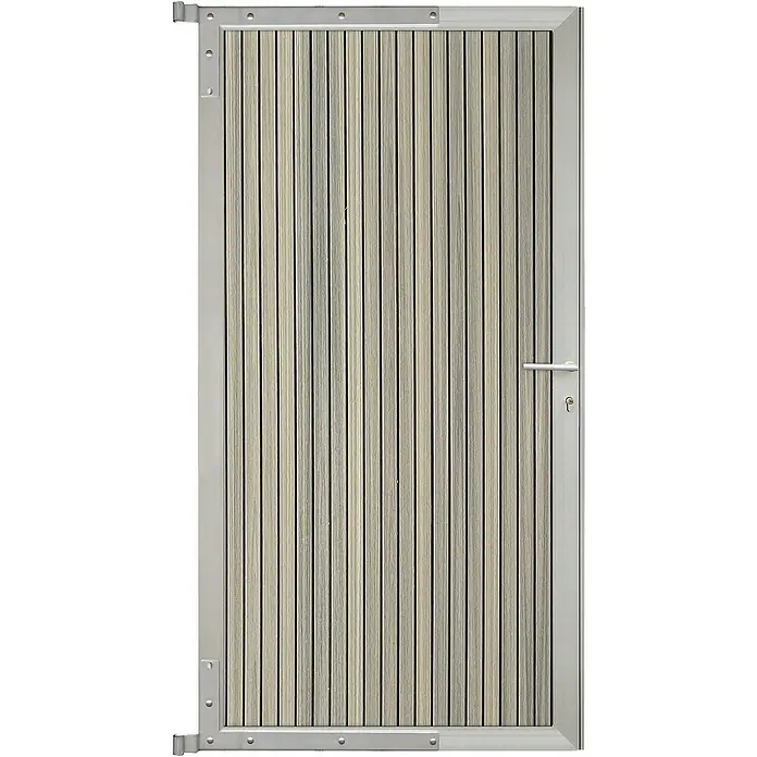 GartenLand Zauntor WPC Zaun Tor Shadowline Vertikal - 90 x 175 cm, Amethystgrau, Verbundwerkstoff