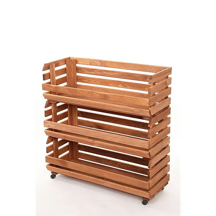 Proregal Holzregal Gemüseregal VeggieRoll mit Rollen - Anzahl Böden: 3 Stk., Schrauben, Braun
