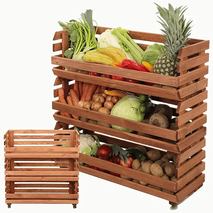 Proregal Holzregal Gemüseregal VeggieRoll mit Rollen - Anzahl Böden: 3 Stk., Schrauben, Braun