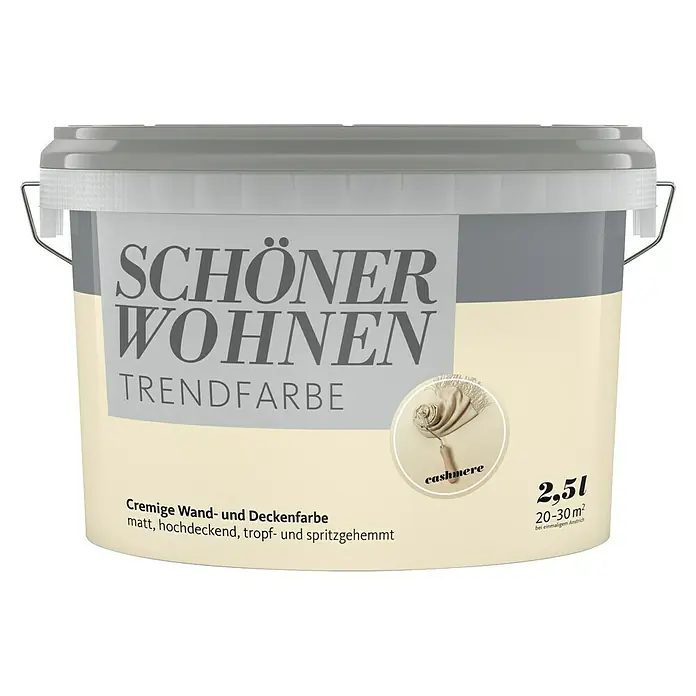 SCHÖNER WOHNEN-Farbe Wandfarbe Trendfarbe - Cashmere, Matt, 2,5 l, Konservierungsmittelfrei - Dose Schöner Wohnen Trendfarbe Cashmere, cremige Wand- und Deckenfarbe für ein schönes Zuhause.