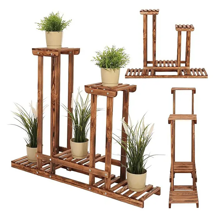 Proregal Holzregal Blumenständer FLORANGE - Anzahl Böden: 5 Stk., Schrauben, Braun Gebrannt