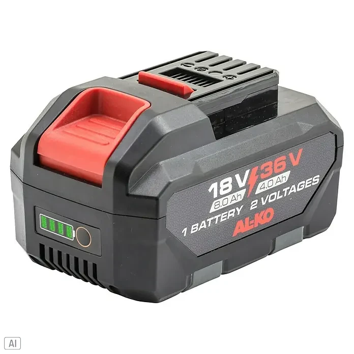 AL-KO 18V/36V Akku B160.6 LI - 18 V, 4 Ah - 8 Ah, Li-Ionen - Ein 18V/36V Akku von AL-KO mit 8.0Ah/4.0Ah Kapazität, der für zwei Spannungen geeignet ist.
