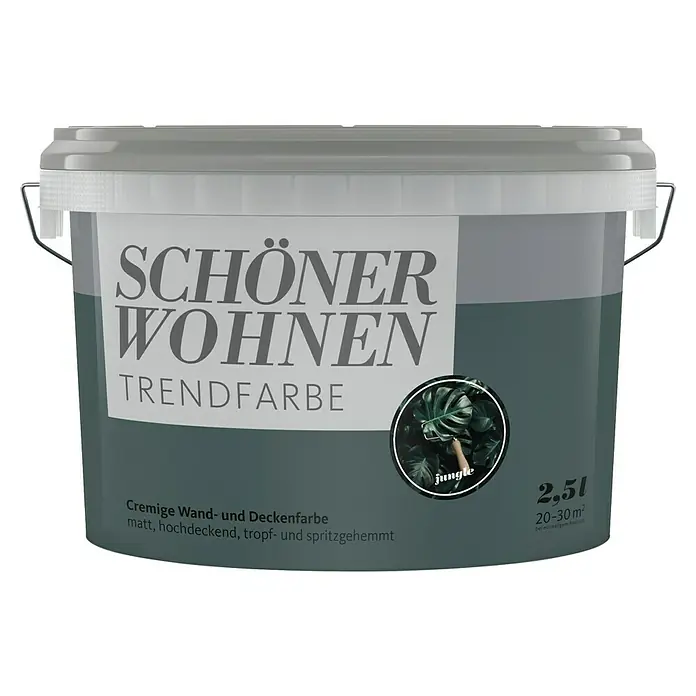 SCHÖNER WOHNEN-Farbe Wandfarbe Trendfarbe - Jungle, Matt, 2,5 l, Konservierungsmittelfrei - Ein Eimer "Schöner Wohnen" Trendfarbe in Dschungel-Optik, perfekt für kreative Wand- und Deckengestaltung mit hoher Deckkraft.