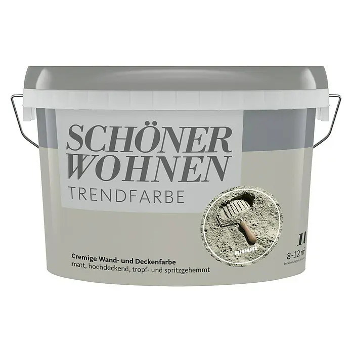 SCHÖNER WOHNEN-Farbe Wandfarbe Trendfarbe - Moon, Matt, 1 l, Konservierungsmittelfrei - Dose „Schöner Wohnen“-Trendfarbe, cremige Wand- und Deckenfarbe in mattem Farbton „Moon“, für ein stilvolles Zuhause.