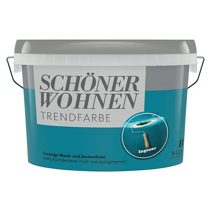 SCHÖNER WOHNEN-Farbe Wandfarbe Trendfarbe - Lagune, Matt, 1 l, Konservierungsmittelfrei - Eimer Schöner Wohnen Trendfarbe "Lagune", cremige Wand- und Deckenfarbe, matt, hochdeckend und spritzgehemmt für ein schönes Zuhause.