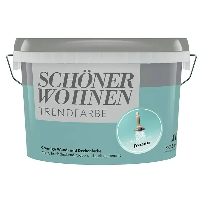 SCHÖNER WOHNEN-Farbe Wandfarbe Trendfarbe - Frozen, Matt, 1 l, Konservierungsmittelfrei - Dose Schönen Wohnen Trendfarbe "Frozen", cremige Wand- und Deckenfarbe, matt, hochdeckend, tropf- und spritzgehemmt, 1 Liter für 8-12 m².